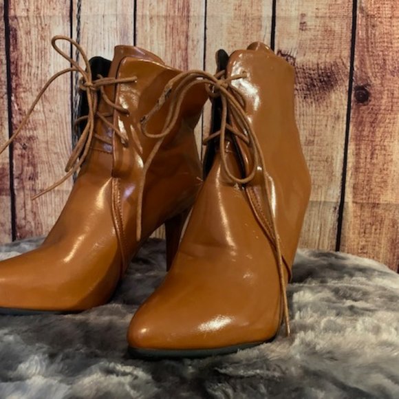 Cognac Laced Up Heel Boots - Picture 4 of 8